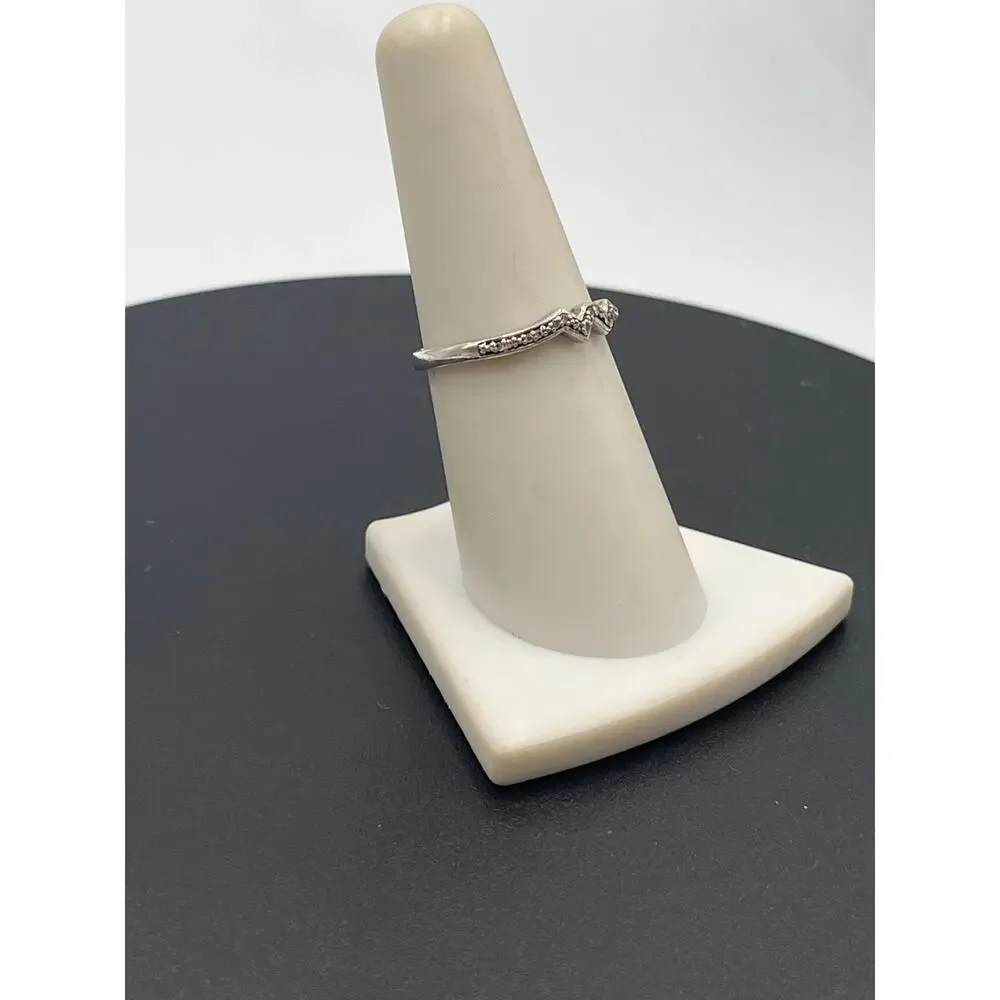 HK Sterling Silver 925 Wave Chip‎ Diamond Band Ring Size 7.5